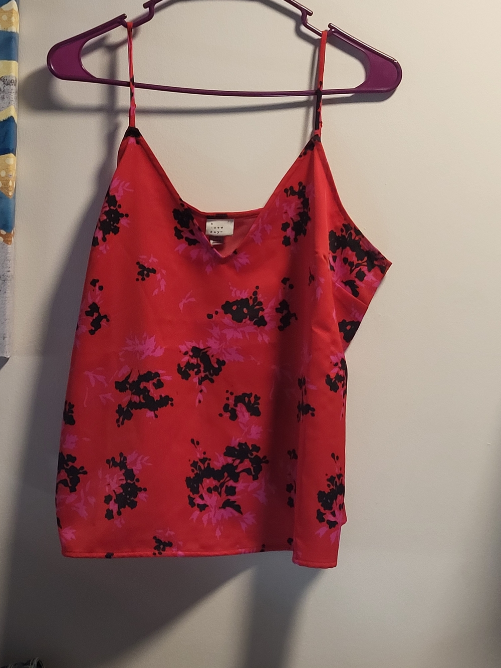 A New Day Coral Red Floral Print Satin Cami